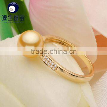 2016 Online Wholesale Drop Ship White Akoya Pearl Natural Saltwater Pearl Rings Jewelry Flexible 18K Gold With Zircon