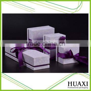 Hot selling cheap recycled paper cardboard jewelry box with purple ribbon