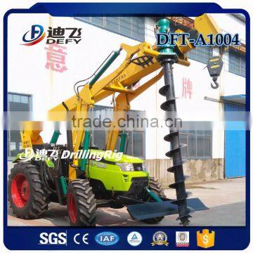 Pile auger drill machine with crane for pole erection