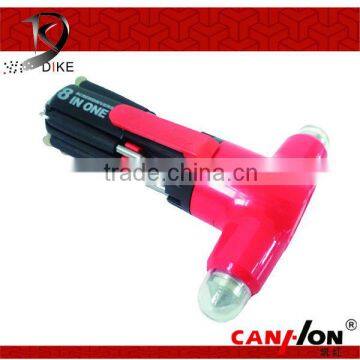 QC-177 8 IN ONE high quality multi function vehicle life safety hammer , strong bright torch, screwdriver set, hand tool