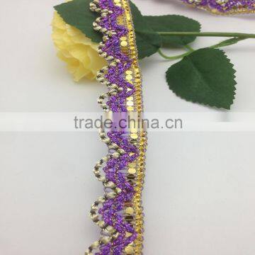 purple and gold sequins trimming lace garment accessories