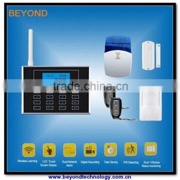 Dual Network PSTN home alarm gsm wireless system with touch keypad and wireless doorbell