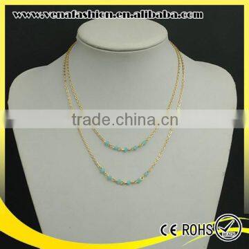 Blue Crystal Beads Simple Sexy Gold Plated Necklace