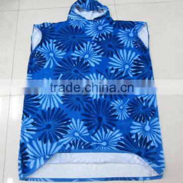 Reactive Printing style beach changing adult towelling poncho with hood