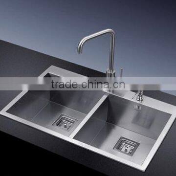 SUS304 stainless steel double bowl handmade kitchen sink above counter farmhouse sink