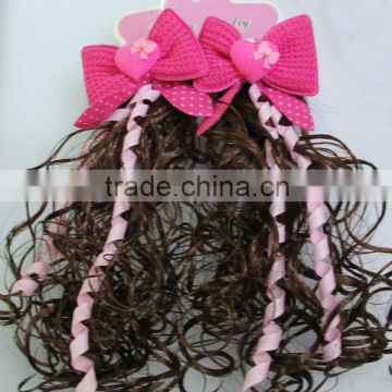 Pink Knit Bow heart bow with wigs for kids