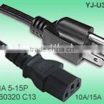 UL Power Cord American NEMA 5-15P plug with cable SJT 3CX18AWG 10A 125V