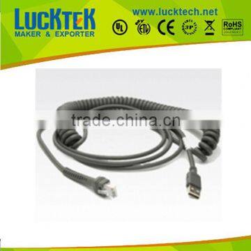 Coiled barcode scanner USB A male to RJ50 male cable