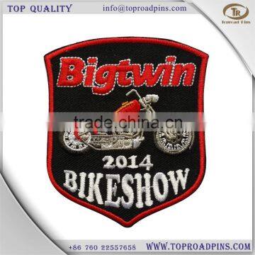 hot sale cheap custom wool Bike embroidery patches with heat adhesive backing