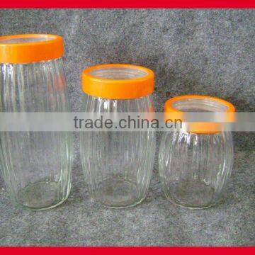 4 pieces set glass mason jar in pumkin shape, clear glass storage bottle with colorful lid