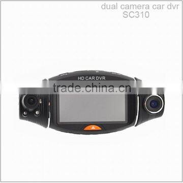 Wide angle 2.7 inch TFT LCD panel dual lens car camera with gps