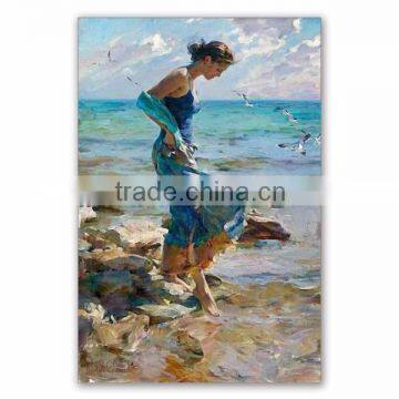 Handmade Impressionist beautiful sexy girl on beach scenery oil painting on canvas