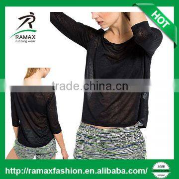 Ramax Custom Women Crew Neck 3/4 Sleeve Semi-sheer Running T Shirt