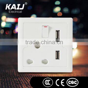 Wall mounted double usb port single gang wall electric switch socket