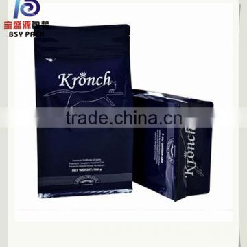 custom 250g 500g 1kg plastic flat bottom coffee bag