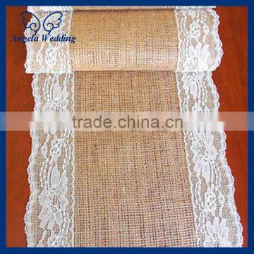 RU001C New hot beautiful wedding hessian real burlap and lace table runners