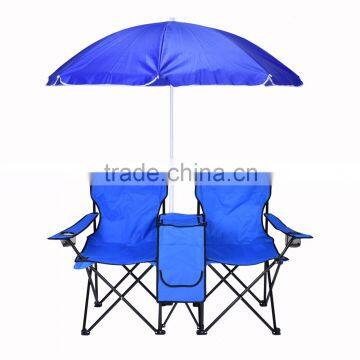 Picnic Double Folding Chair with Umbrella Table Cooler Fold up Beach Camping Chair