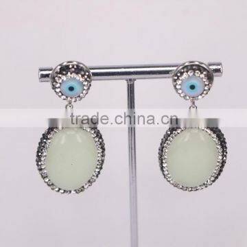 Natural Luminous Stone Stud Earrings, Oval shape Crystal Zircon Paved Shell Stud Earrings, Glowing Gem stone Earrings