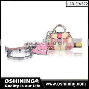 China manufacturer promotional crystal bag shape usb memory 2gb-128gb for gift (USB-DA322)