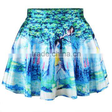 Latest New Design Mature Women In Skirts Alice in Wonderland Print Dress N13-16