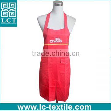 red color womens adult bib apron with pockets