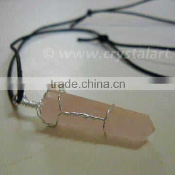 ROSE QUARTZ DOUBLE TERMINATED SLIDER CORD PENCIL PENDANTS