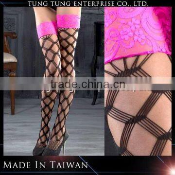 Pink sexy lace top hardcore net thigh high stocking