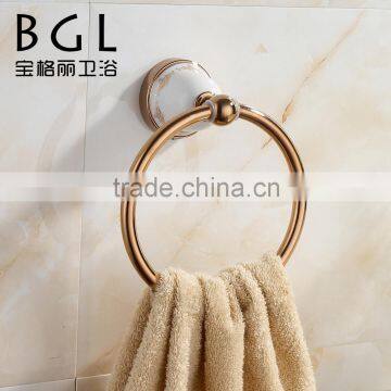 simple modern design zinc alloy ceramic rose gold bathroom accessory set round towel ring