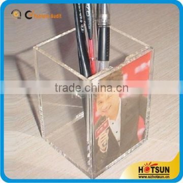 creative desktop plastic pen holder with photo insert