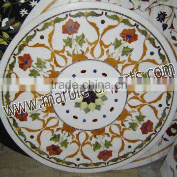 marble White inlay Dinning Table marble inlaid white table top