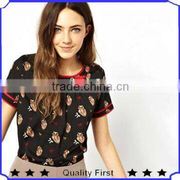 2013 high fashion design women summer Owl Print Top and tops short sleeve shkz 86