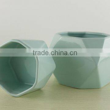 China Cheap Custom Glazed Polyhedral Prismatic Ceramic Flower Pot photo-4