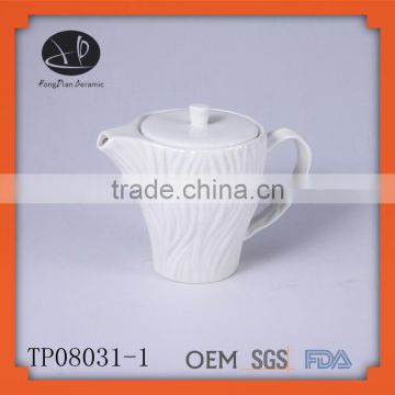 Elegant Emboss White Ceramic Teapot Bulk