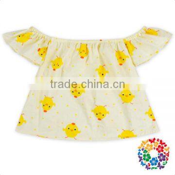 Top Fashion Cotton and Polyester Wholesale Yellow Chick Print Design Kids Girls T Shirt