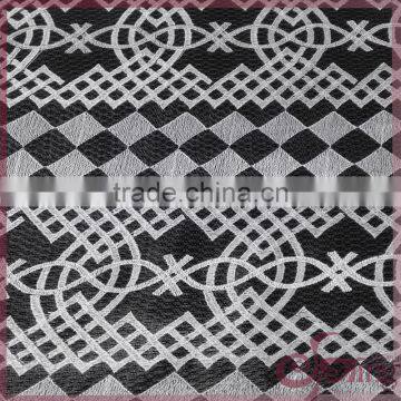 White geometric embroidery design mesh fabric, embroidered fabric lace for dress, blouse, tops