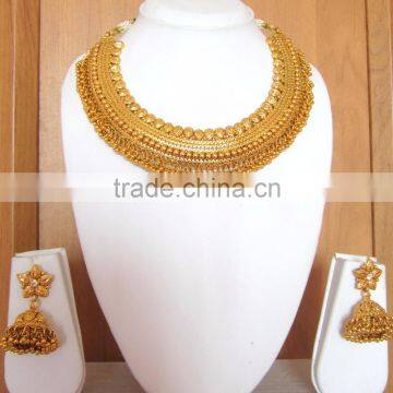 GOLD PLATED TEMPLE DESIGN Necklace JHUMKA EARRING Set photo-3