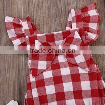 Boutique spring summer outfits plaid hot sale cotton kid Bodysuit baby clothing romper