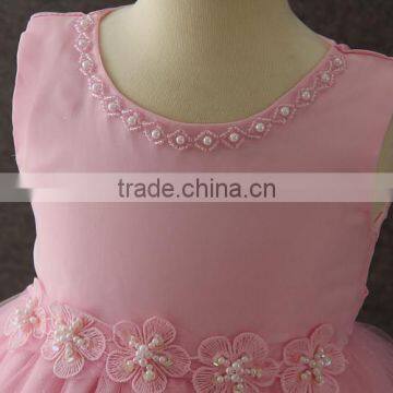 Summer Frock Designs Pictures Baby Girls One-piece Party Dresses Sleeveless Puffy Applique Pink Flower Shiny Performance Dress photo-4