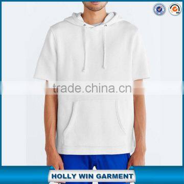 White relaxed-fit pullover cotton men's short sleeve hoodie