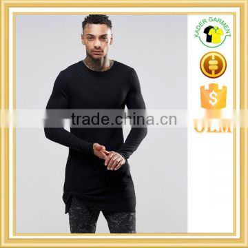 Super long line t shirt plain black slim fit t shirt custom logo t shirt