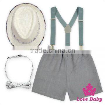 Wholesale Children Infant Clothing Gift Set Strap Shorts with Hat And Bow Tie Baby Clothing Sets