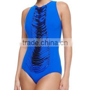 High-Neck Fringe-Panel One-piece Swimsuits EMT91Q