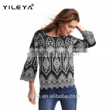 Latest Style Sexy Hollow Out Lady Chiffon Blouse Woman Lace Blouse Wholesale Tops photo-2