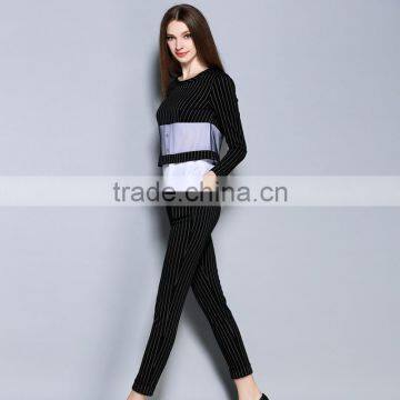 Long Sleeve Clothes Women Stripe Elegance Cotton Ladies 2 Piece Suit for Women photo-3