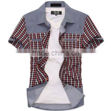 2014 new model casual shirt for men plaid short sleeve shirts