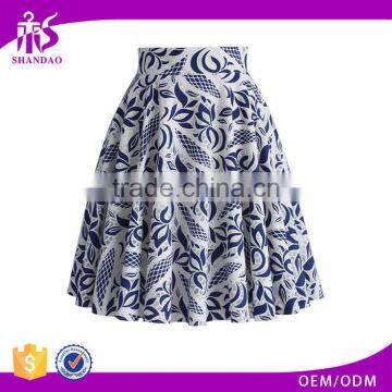 2016 Guangzhou Shandao Manufacturer High Quality Women Summer Ruffle A Line Vintage Printed Satin Pictures Fashionable Skirts