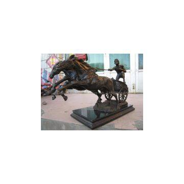 life size bronze horse sculpture with carriage wagon for street decoration sculptures