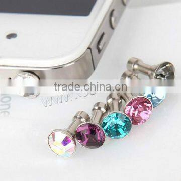 Chinese supplier mobile phone parts Zinc Alloy rhinestone earphone dustproof plug stopper