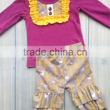 New products super quality yellow ruffle baby girl's outfits