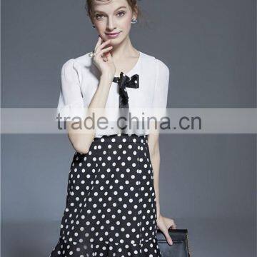 Latest Dress Designs Photos Ladies Casual Chiffon Tops and Polka Dot Skirt photo-6